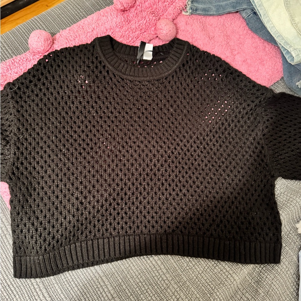 Divided Black Open-Knit Women's Sweater